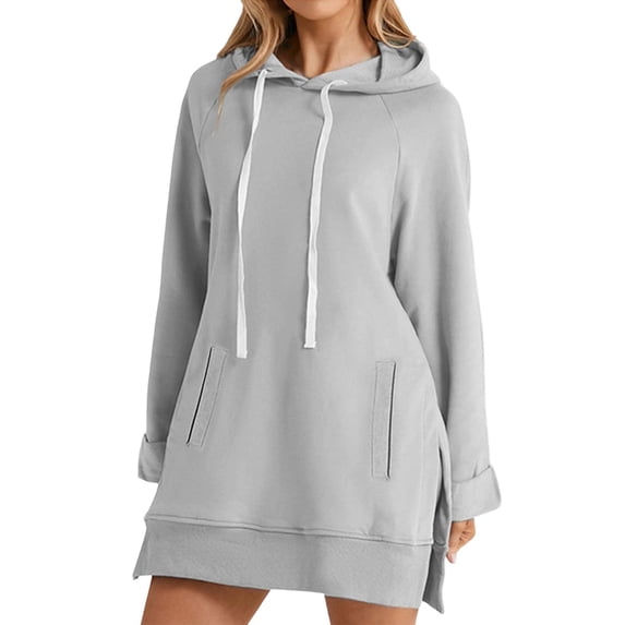 SRZYMJ Oversized Hoodie Dress Womens Casual Long Sleeve Split Hem Drawstring Sweatshirt Pullover with Pocket