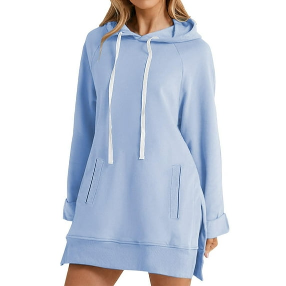 SRZYMJ Oversized Hoodie Dress Womens Casual Long Sleeve Split Hem Drawstring Sweatshirt Pullover with Pocket