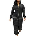 thumbnail image 1 of SRZYMJ Plus Size Cargo Jumpsuit with Deep V Neckline Long Sleeves and Functional Drawstring Pockets for Everyday Casual Wear, 1 of 7