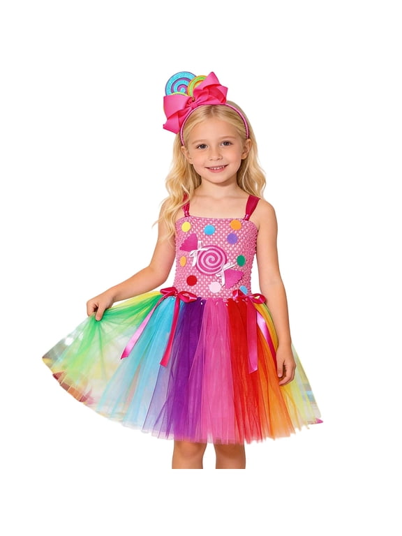 Rainbow Candy Girls Dress Party Performance Tutu Skirt with for Children i-Multicolour 6-7 Years