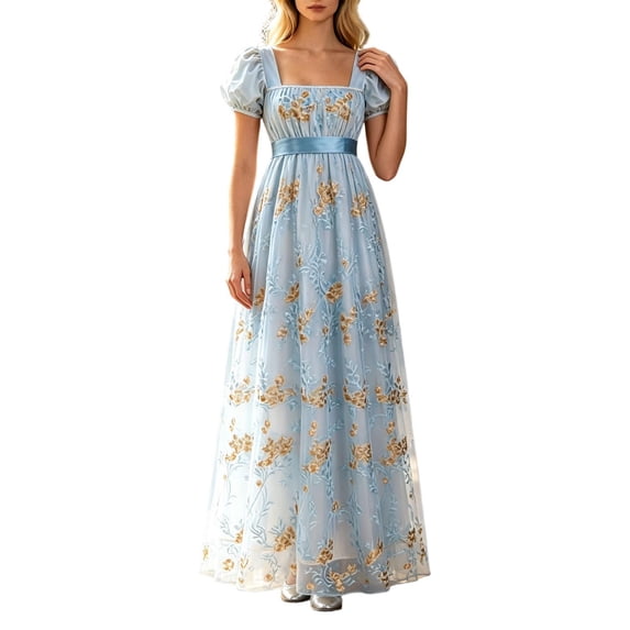 SRZYMJ Regency Dress Women Regency Empire Waist Dresses Tea Party Victorian Gown Embroidery XXXL