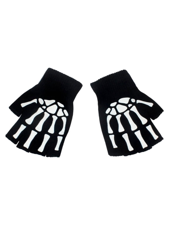 Skeleton Gloves for Women Men Adults Fingerless Goth Gloves Glow In The Dark Halloween Costume Emo Accessories