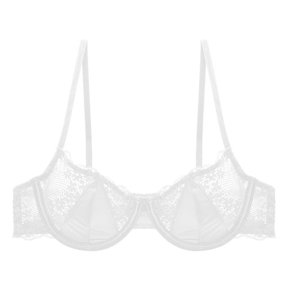 SRZYMJ Sleep Bra for Women Women's See Through Floral Lace Bra Sheer Balconette No Underwire Bralettes Push Up Everyday Bras