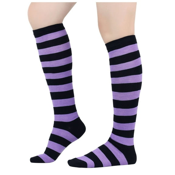 SRZYMJ Striped Thigh High Socks Elastic Over The Knee Knit Stockings for Halloween Christmas Daily and Cosplay