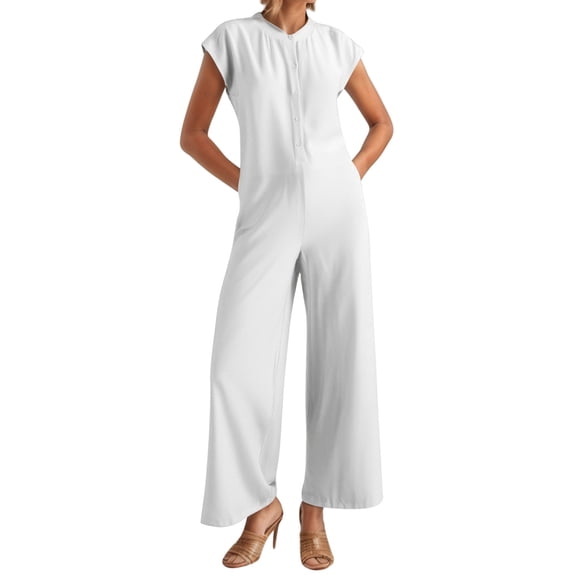 SRZYMJ Summer Jumpsuits for Women Dressy 2025 Ribbed Cap Sleeve Wide Leg Pants Rompers Elegant Casual One Piece Outfits