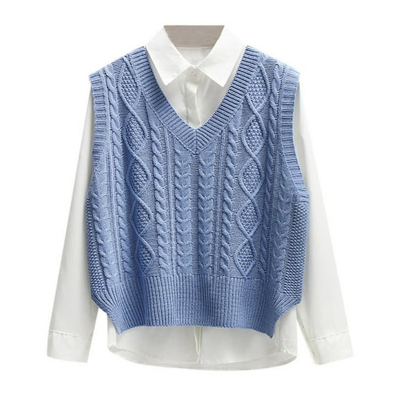 SRZYMJ Sweater Vest for Women V Neck Sleeveless Knit Solid Casual Ribbed Preppy Pullover Tops