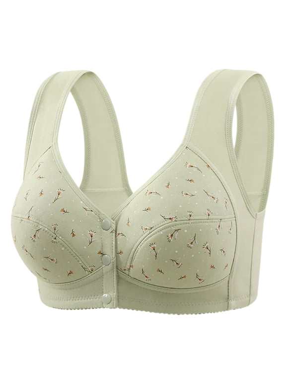 T - Shirt Bra Women Elderly Women's Full Figure Front Closure Bra Wireless Comfort Support Soft Fixed Cup Seamless Tops for Seniors