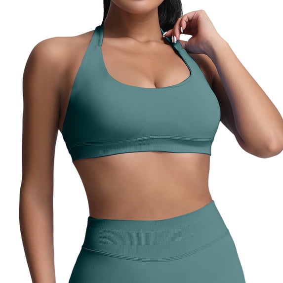SRZYMJ Tank Style Bra for Women Women Seamless Workout Bras Medium Low Support Open Back Gym Padded Yoga Crop Top for Comfort Wear