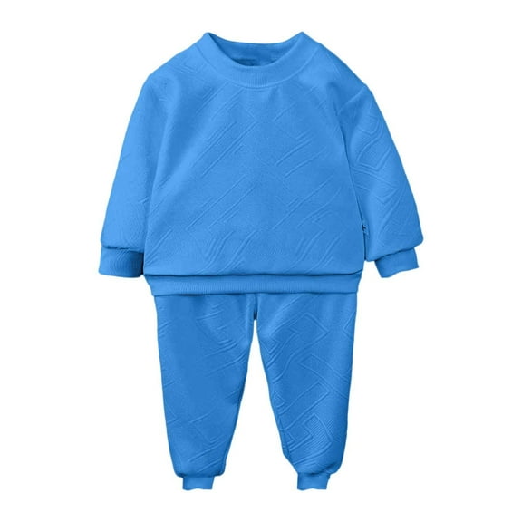 SRZYMJ Toddler Baby Boy Clothes Outfits Long Sleeve Solid Sweatshirt and Pants 2 Piece Fall Winter Sweatsuit Set Blue 120
