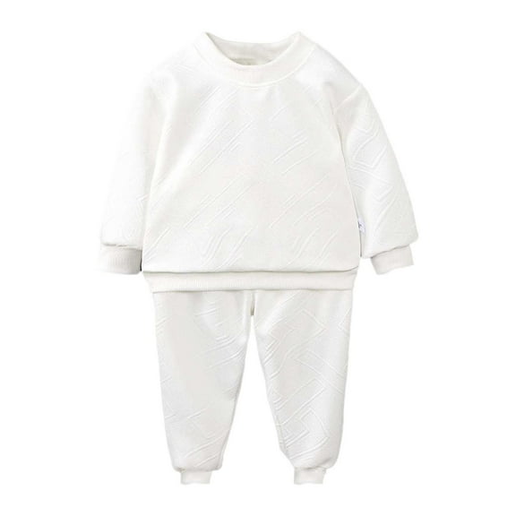SRZYMJ Toddler Baby Boy Clothes Outfits Long Sleeve Solid Sweatshirt and Pants 2 Piece Fall Winter Sweatsuit Set White 140