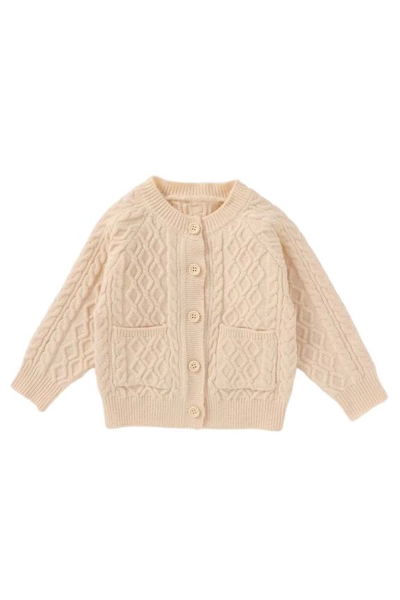 Toddler Baby Girl Boy Cardigan Long Sleeve Button Knit Sweater Beige 73
