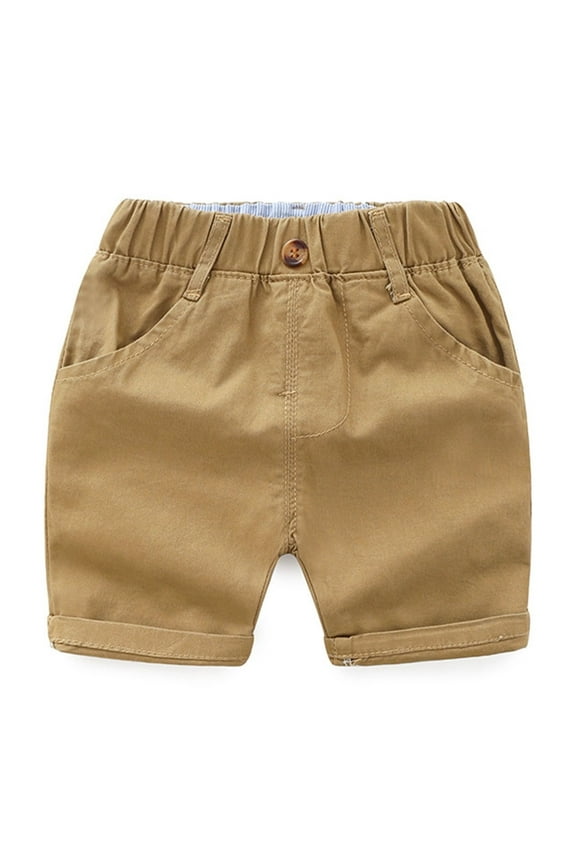 Toddler Boy Shorts Casual Cotton Shorts Elastic Waist Lightweight Rolled Baby Boy Short Pants Bottoms Khaki 4-5 Years