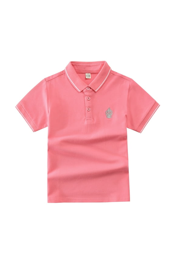 Toddler Boys Casual Short Sleeve Shirt With Embroidered Print Polo Shirt Loose Fit Top for Toddler and Teen Summer Wear Red 5-6 Years