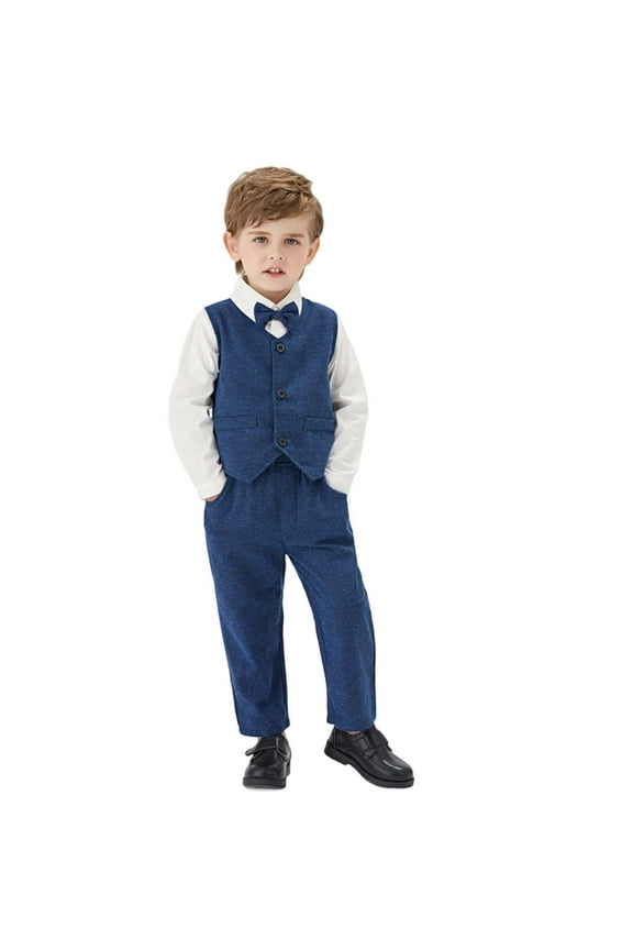 Toddler Boys Formal Suits Kids Classic Fit Dresswear Suit Vest Set Outfit Blue 6-7 Years