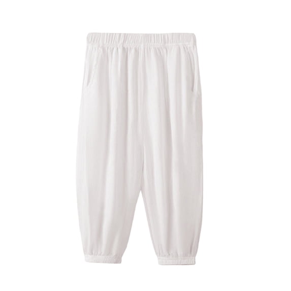 SRZYMJ Toddler Boys Girls Cotton Linen Plain Pants Harem Trousers White 8-10 Years