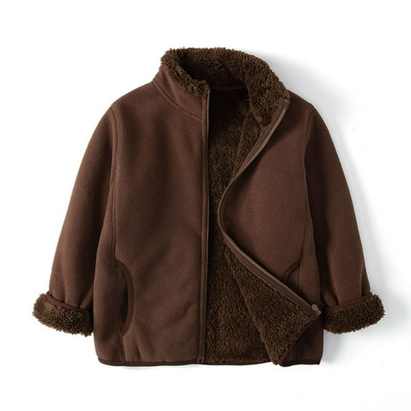 SRZYMJ Toddler Boys Girls Hooded Jacket with Zipper Long Sleeve Thick Warm Winter Outerwear Coat Coffee 4-5 Years
