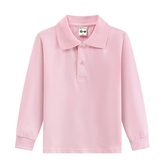 SRZYMJ Toddler Boys Long Sleeve Polo Shirts School Uniform Dress Shirt Pink 5-6 Years