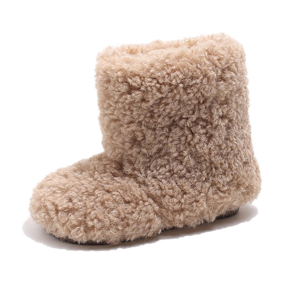 SRZYMJ Toddler Girls Curly Furry Snow Boots, Soft Plush Slip On Winter Boots, Warm Fleece Lined Kids Casual Shoes