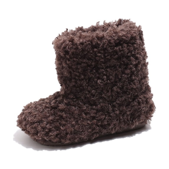 SRZYMJ Toddler Girls Curly Furry Snow Boots, Soft Plush Slip On Winter Boots, Warm Fleece Lined Kids Casual Shoes