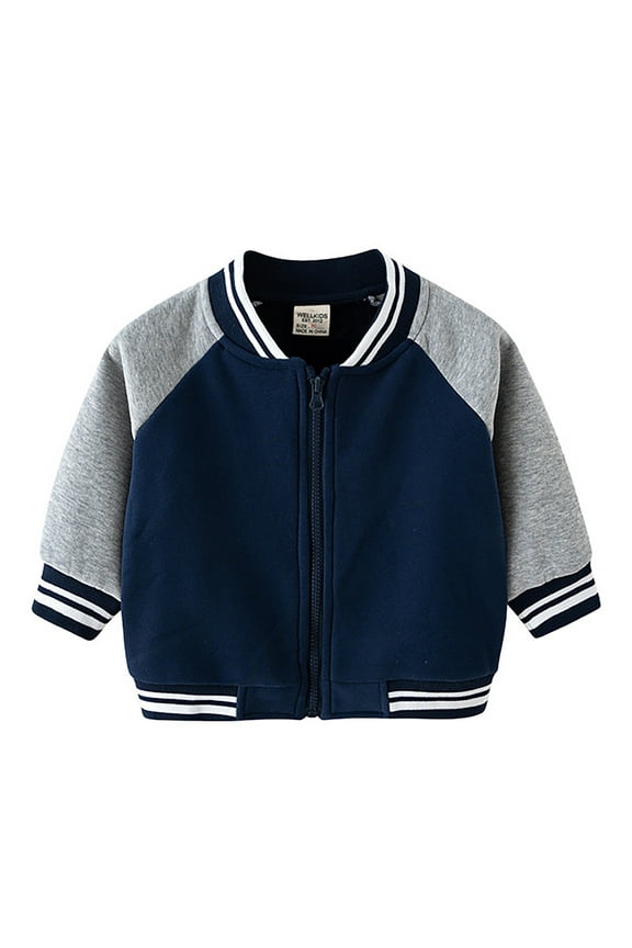 Toddler Kids Baseball Zip-Up Jackets School Varsity Uniform Cotton Leisure Vintage Bomber Baby Boys Girls Jacket Navy 4-5 Years
