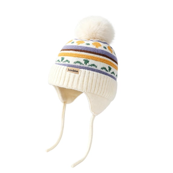 SRZYMJ Toddler Winter Hat Knit Earflap Beanie Pom Cap for Boys Girls Pom Top, Earflap Coverage