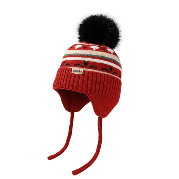 SRZYMJ Toddler Winter Hat Knit Earflap Beanie Pom Cap for Boys Girls Pom Top, Earflap Coverage