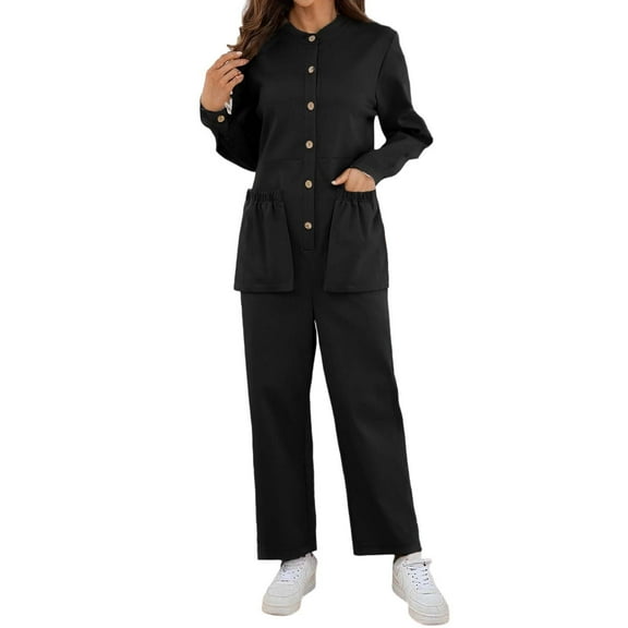 SRZYMJ Two Piece Set for Women Fall Fashion 2025 Business Casual Long Sleeve Blazer Jackets Wide Leg Pant Suits Pockets