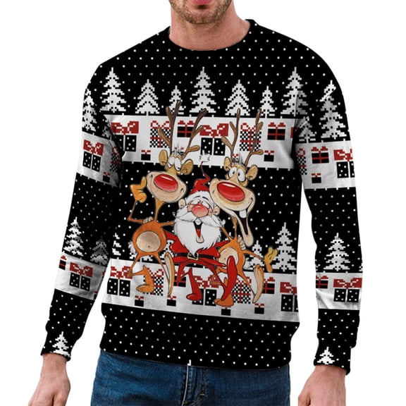 SRZYMJ Christmas Sweatshirts for Men Funny Crew Neck Pullover Long Sleeve Shirts with Christmas Print Tops Sweater