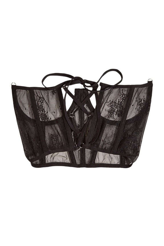 Underbust Corset Belts for Women Lace Up Tie Back Bustier Mesh Cincher Waist Belt