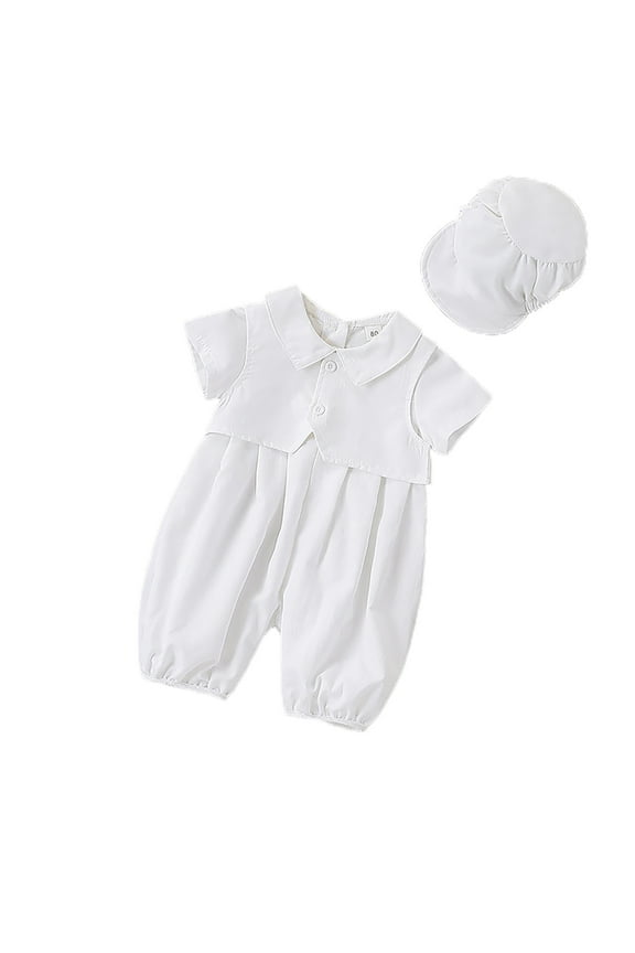 Unisex Baby Jumpsuit Boys Girls Cotton Spring Fall Romper One-Piece Coverall Baptism Outfit White 6-12 Months