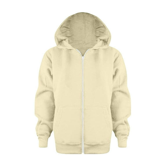 SRZYMJ Unisex Kids Hoodie with Kangaroo Pocket Solid Color Sweatshirt for Boy Girl Beige 9-10 Years