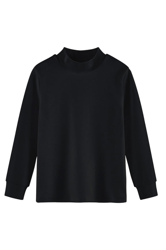 Unisex Kids Soft Cotton with Spandex Pullover Long Sleeve T-Shirt Turtleneck Tees for Girls or Boys Black 13-14 Years