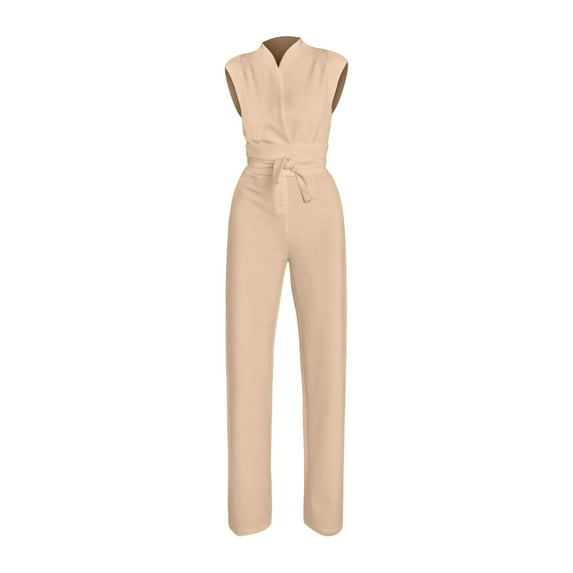 SRZYMJ Versatile Solid Color Fashionable And Womens Sleeveless Slim Wide Leg Jumpsuit For Plus Size Comfort Elegant Design