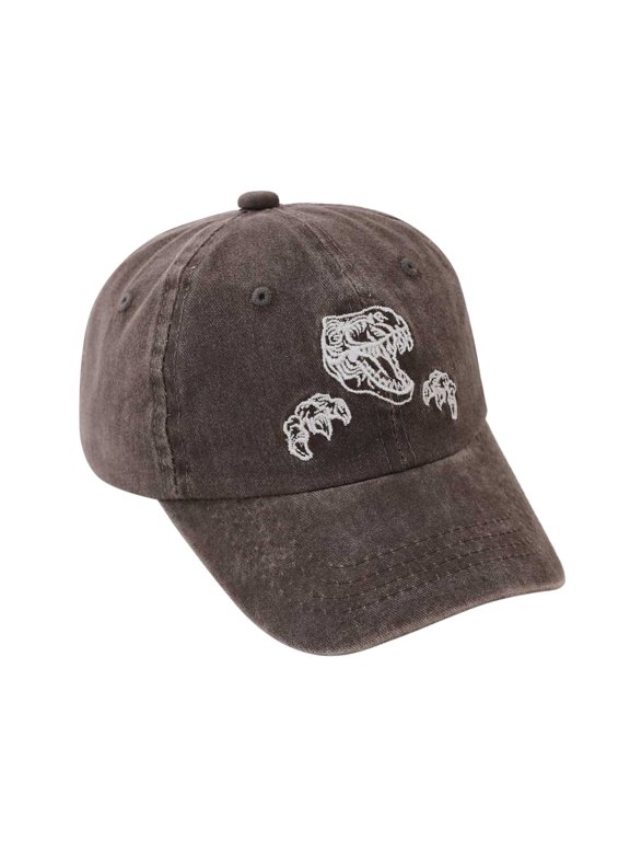 Vintage Washed Cotton Toddler Baseball Hat, T-Rex Dino Skeleton Embroidered Kids Cap, Adjustable Sun Protection Baseball Hat for Boys Girls Outdoor Activities 2-8 Years