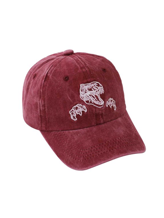 Vintage Washed Cotton Toddler Baseball Hat, T-Rex Dino Skeleton Embroidered Kids Cap, Adjustable Sun Protection Baseball Hat for Boys Girls Outdoor Activities 2-8 Years