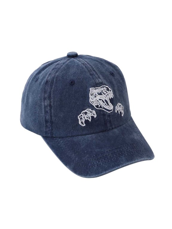 Vintage Washed Cotton Toddler Baseball Hat, T-Rex Dino Skeleton Embroidered Kids Cap, Adjustable Sun Protection Baseball Hat for Boys Girls Outdoor Activities 2-8 Years