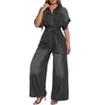 thumbnail image 1 of SRZYMJ Vintage Women's Jumpsuit Stylish Lapel Button Front Tie Detail Short Sleeve Relaxed Fit Wide Leg Women's Jumpsuit for, 1 of 5