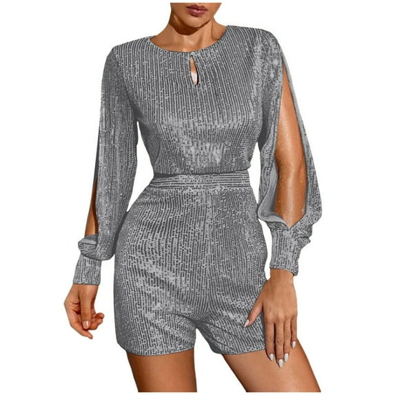 SRZYMJ Vintage Women's Jumpsuit Stylish Women's Casual Jumpsuit with Elegant Long Sleeves and Sparkling Sequins Design for a