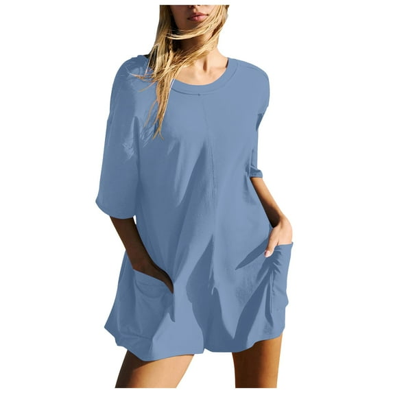 SRZYMJ Vintage Women's Jumpsuit Women's Summer Oversized Tee Romper Backless Loose Shorts Jumpsuit for Casual Workout and