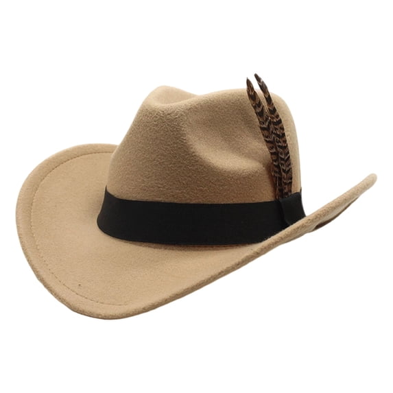 SRZYMJ Western Cowboy Cap for Men Women, Classic Wide Brim Fedora Cowgirl Hat