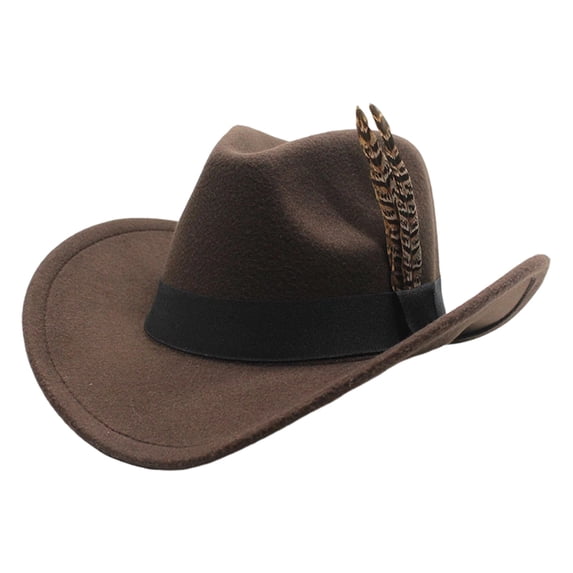 SRZYMJ Western Cowboy Cap for Men Women, Classic Wide Brim Fedora Cowgirl Hat