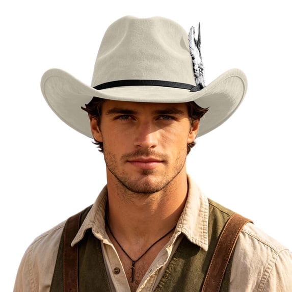 SRZYMJ Western Cowboy Hat for Men Women Cowboy Cowgirl Hat Outdoor Wide Brim Retro Felt Fedora Hats Unisex Rolled up Caps