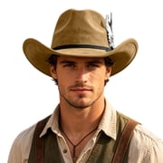 SRZYMJ Western Cowboy Hat for Men Women Cowboy Cowgirl Hat Outdoor Wide Brim Retro Felt Fedora Hats Unisex Rolled up Caps