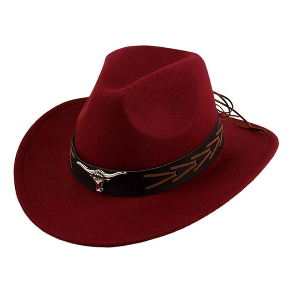 SRZYMJ Western Cowboy Hat with Adjustable Brim and Distinctive Cow Head Lacing for Outdoor Enthusiasts and Everyday Wear