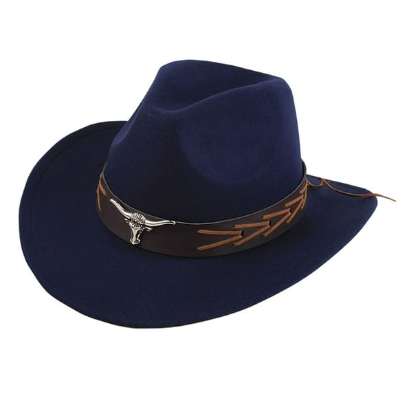 SRZYMJ Western Cowboy Hat with Adjustable Brim and Distinctive Cow Head Lacing for Outdoor Enthusiasts and Everyday Wear