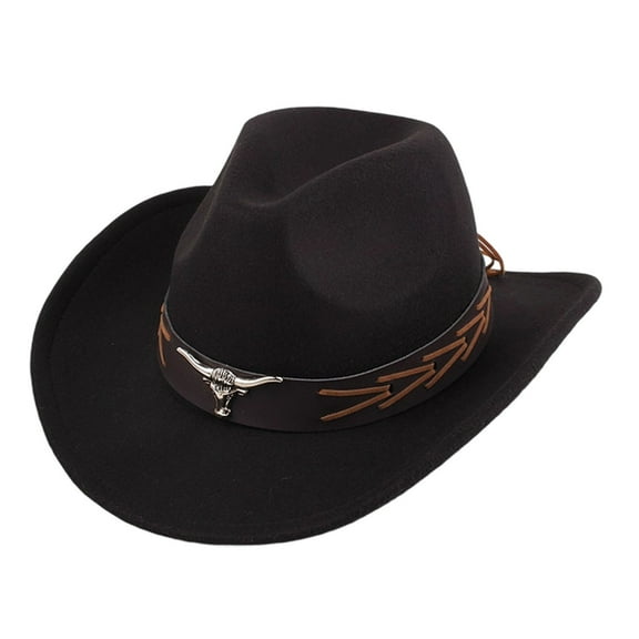 SRZYMJ Western Cowboy Hat with Adjustable Brim and Distinctive Cow Head Lacing for Outdoor Enthusiasts and Everyday Wear
