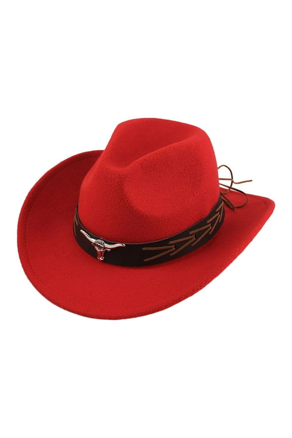 Western Cowboy Hat with Adjustable Brim and Distinctive Cow Head Lacing for Outdoor Enthusiasts and Everyday Wear