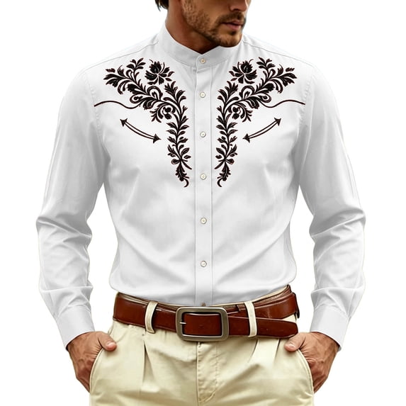 SRZYMJ Western Shirts for Men Cowboy Pearl Snap Long Sleeve Embroidered Country Shirts Casual Work Slim Fit Button Down Outfits