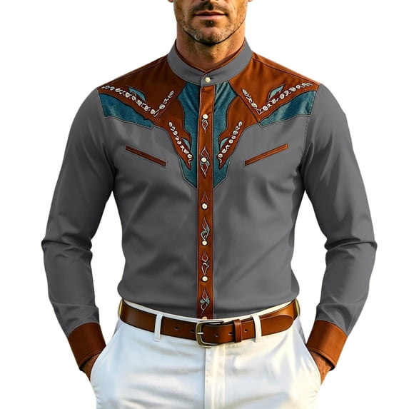 SRZYMJ Western Shirts for Men Cowboy Pearl Snap Long Sleeve Embroidered Country Shirts Casual Work Slim Fit Button Down Outfits