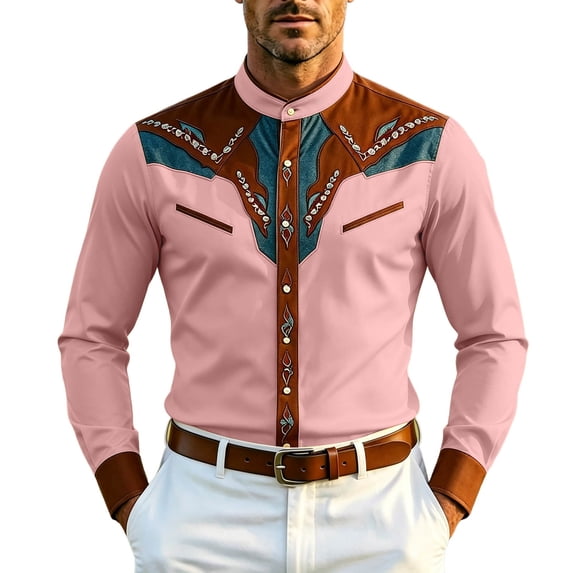 SRZYMJ Western Shirts for Men Cowboy Pearl Snap Long Sleeve Embroidered Country Shirts Casual Work Slim Fit Button Down Outfits